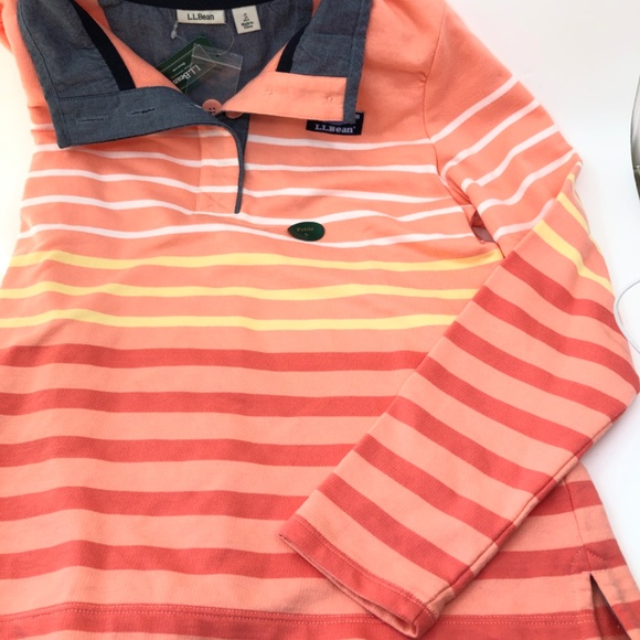 L.L. Bean Women's Soft Cotton Rugby Henley Peach White Petite Small L/S - Picture 6 of 6